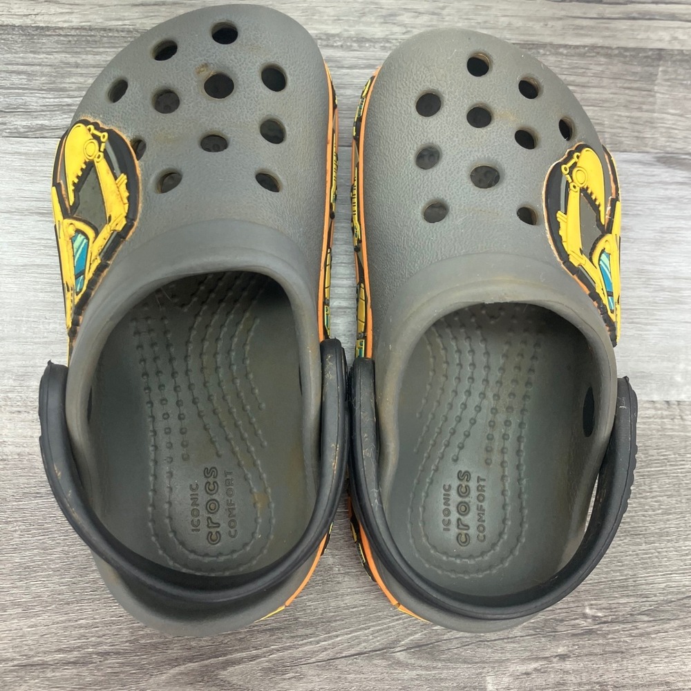 CROCS Kids Gray Clogs with Yellow Excavator and Orange Accents - Picture 5 of 7